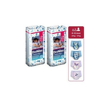 Pannolino huggies drynites 8/15 anni girl l 27/57kg 9 pezzi