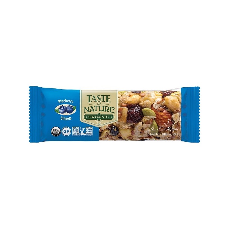 Taste of nature barretta ai mirtilli bio vegan ad alto contenuto di fibre 40 g