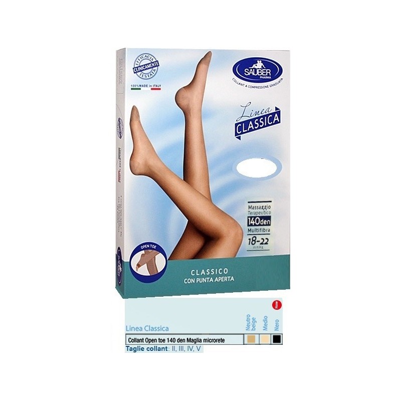 Sauber collant open toe maglia microrete 140 den colore neutro beige taglia 2 linea classica