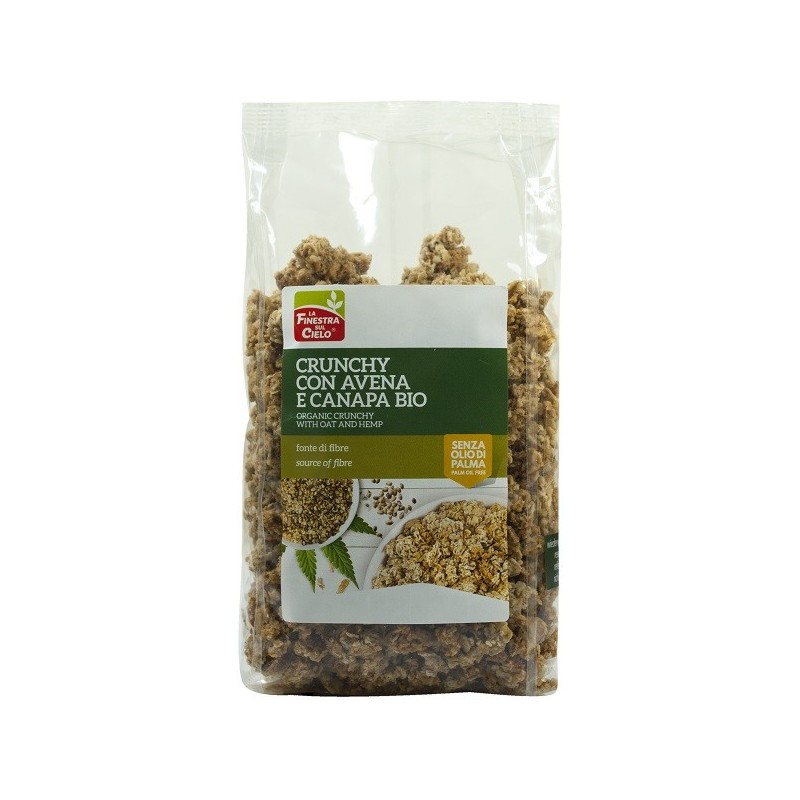 Fsc crunchy con avena e canapa bio ad alto contenuto di fibra con olio di girasole e senza olio di palma 375 g