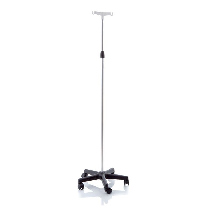 Asta flebo in alluminio anodizzato base in polipropilene suruote 2 ganci altezza regolabile 133-230 cm skema