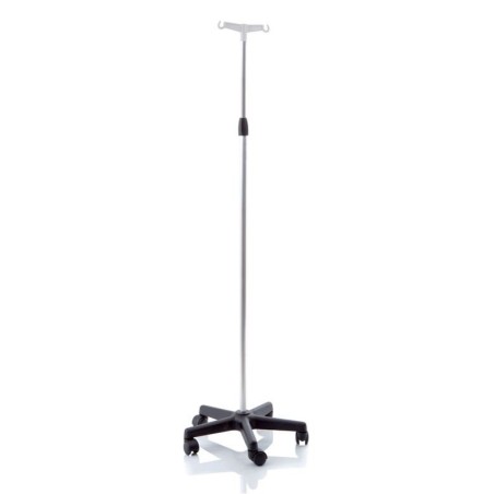 Asta flebo in alluminio anodizzato base in polipropilene suruote 2 ganci altezza regolabile 133-230 cm skema