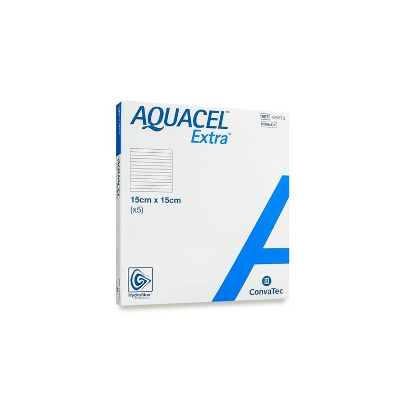Medicazione in tecnologia hydrofiber in carbossimetilcellulosa sodica e cellulosa rigenerata aquacel extra 15x15 cm 5 pezzi Medicazione in tecnologia hydrofiber in carbossimetilcellulosa sodica e cellulosa rigenerata aquacel extra 15x15 cm 5 pezzi