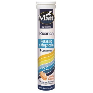 Matt benessere ricarica potassio & magnesio 20 compresse effervescenti gusto arancia