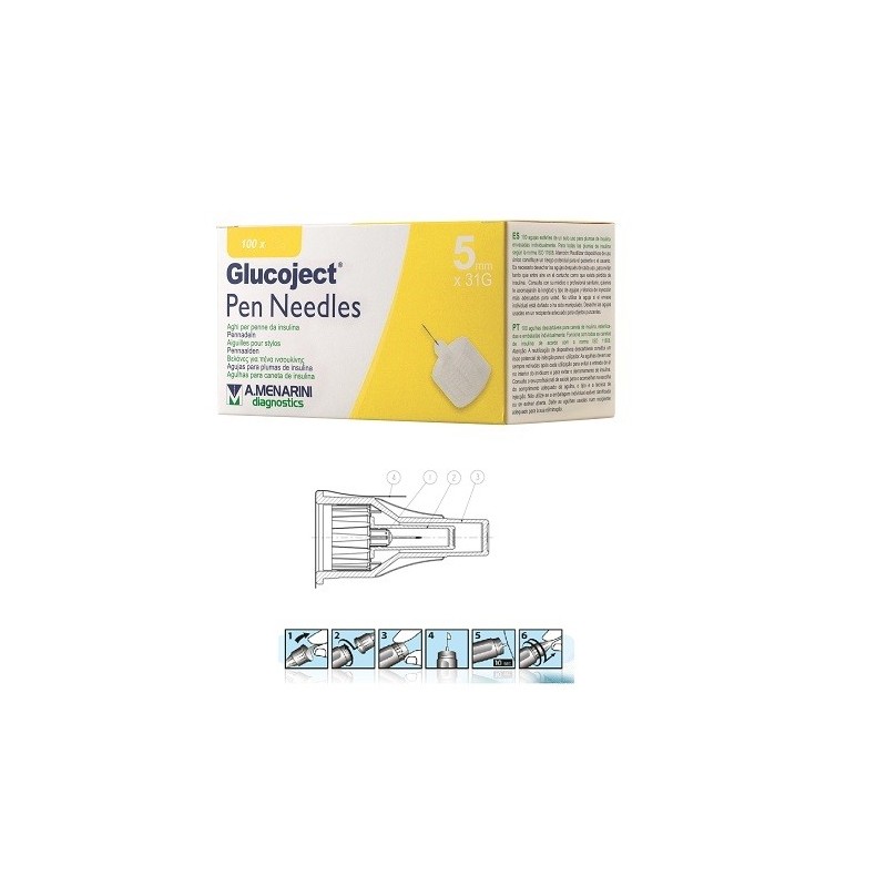 Ago per penna da insulina glucoject lunghezza 5 mm gauge 31100 pezzi