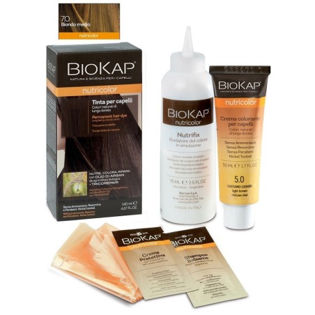Biokap nutricolor 7,0 biondo medio tinta tubo + flacone
