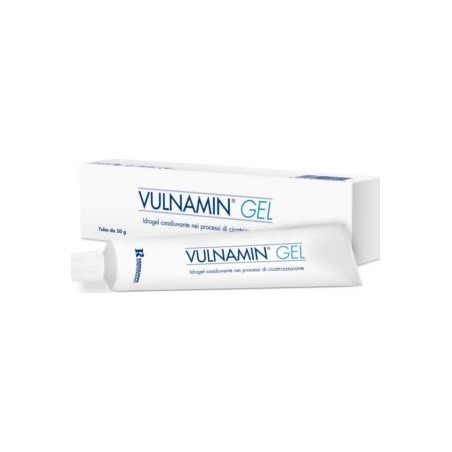 Vulnamin medicazione interattiva in gel a base di aminoacidicostitutivi del collagene e sodio jaluronato tubo 50 g Vulnamin medicazione interattiva in gel a base di aminoacidicostitutivi del collagene e sodio jaluronato tubo 50 g
