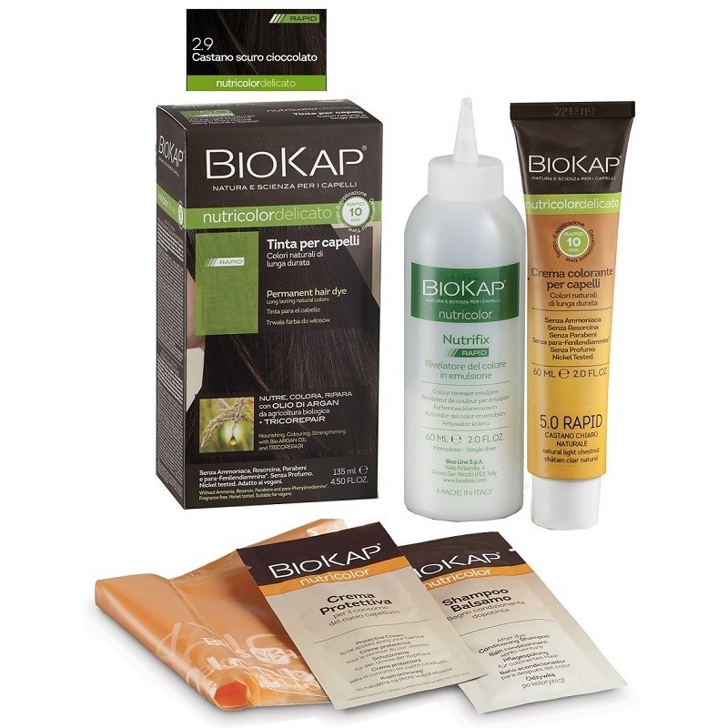 Bios line biokap nutricolor delicato rapid tinta 2,9 castano scuro cioccolato 135 ml