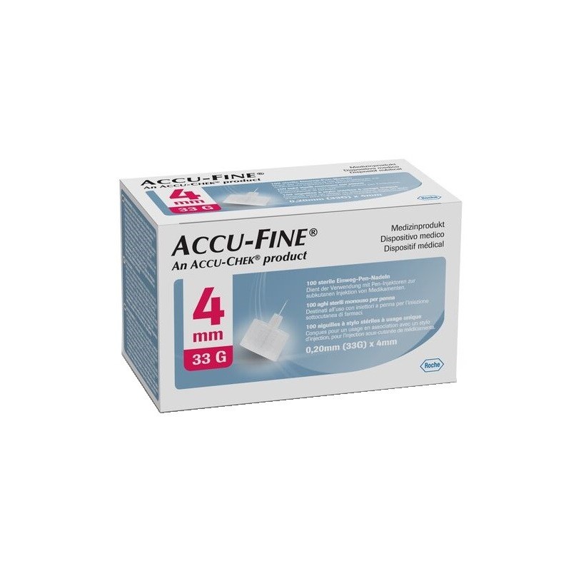 Ago ipodermico per penna da insulina accu-fine in acciaio inox 33 gauge 4 mm 100 pezzi