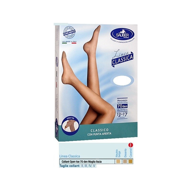 Sauber collant open toe maglia liscia 70 den colore neutro beige taglia 4 linea classica