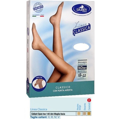 Sauber collant open toe maglia liscia 140 den colore neutrobeige taglia 5 linea classica