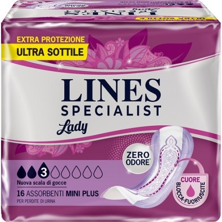Assorbenti per incontinenza lines specialist lady mini plus16 pezzi