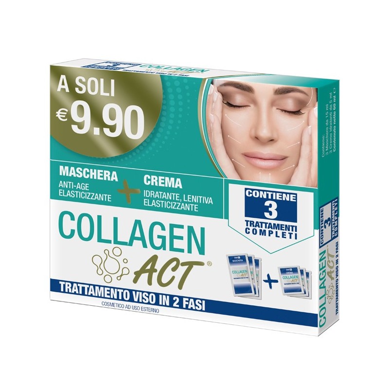 Collagen act trattamento viso 2 fasi maschera anti age elasticizzante + crema idratante lenitiva elasticizzante