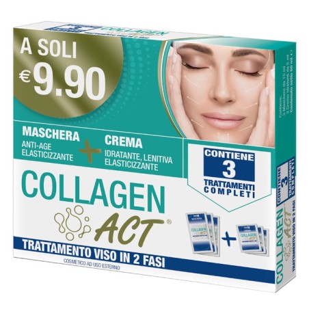 Collagen act trattamento viso 2 fasi maschera anti age elasticizzante + crema idratante lenitiva elasticizzante