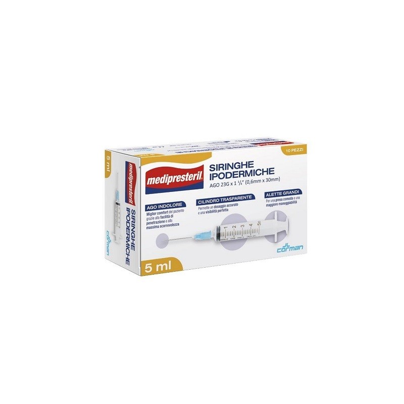 Siringa ipodermica medipresteril ago 23 gauge 1 1/4 0,5x30mm5 ml 10 pezzi