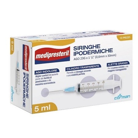 Siringa ipodermica medipresteril ago 23 gauge 1 1/4 0,5x30mm5 ml 10 pezzi