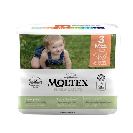 Pannolini moltex pure & nature midi 4-9 kg taglia 3 33 pezzi
