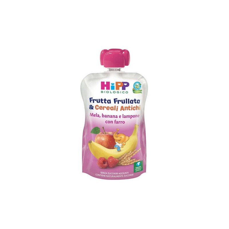 Hipp bio frutta frullata&cereali antichi mela banana lamponefarro 90 g