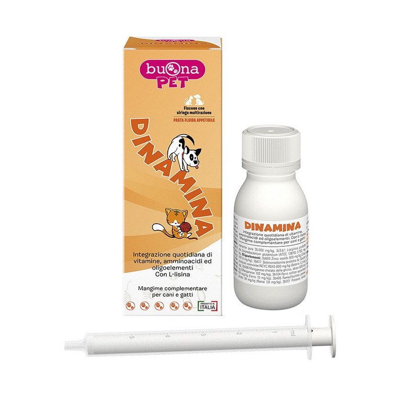 Dinamina cani gatti flacone con siringa dosatrice in pasta 60 g buonapet