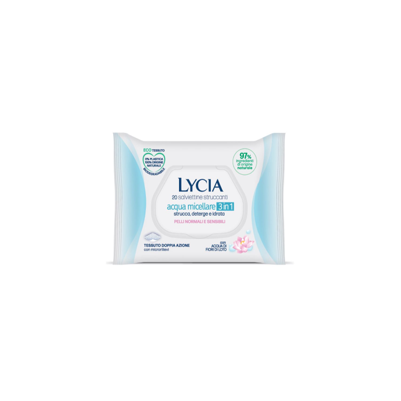 Lycia salviettine struccanti acqua micellare 3 in 1 20 pezzi