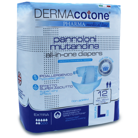 Pannolone mutandina per incontinenza dermacotone l 12 pezzi