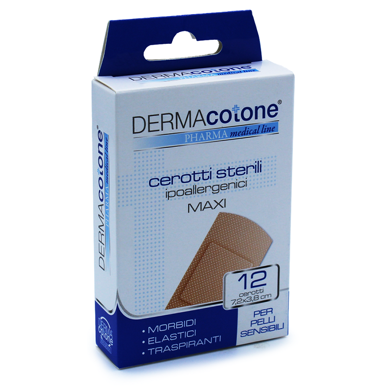 Cerotto ipoallergenico dermacotone maxi 7,2x3,8cm 12 pezzi