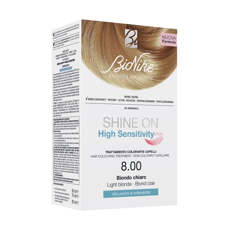 Shine on high sensitivity plus biondo chiaro 8,00 rivelatorein crema 75 ml + crema colorante 50 ml