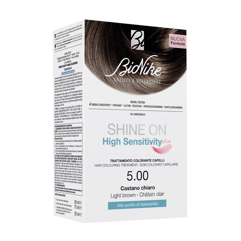 Shine on high sensitivity plus castano chiaro 5,00 rivelatore in crema 75 ml + crema colorante 50 ml