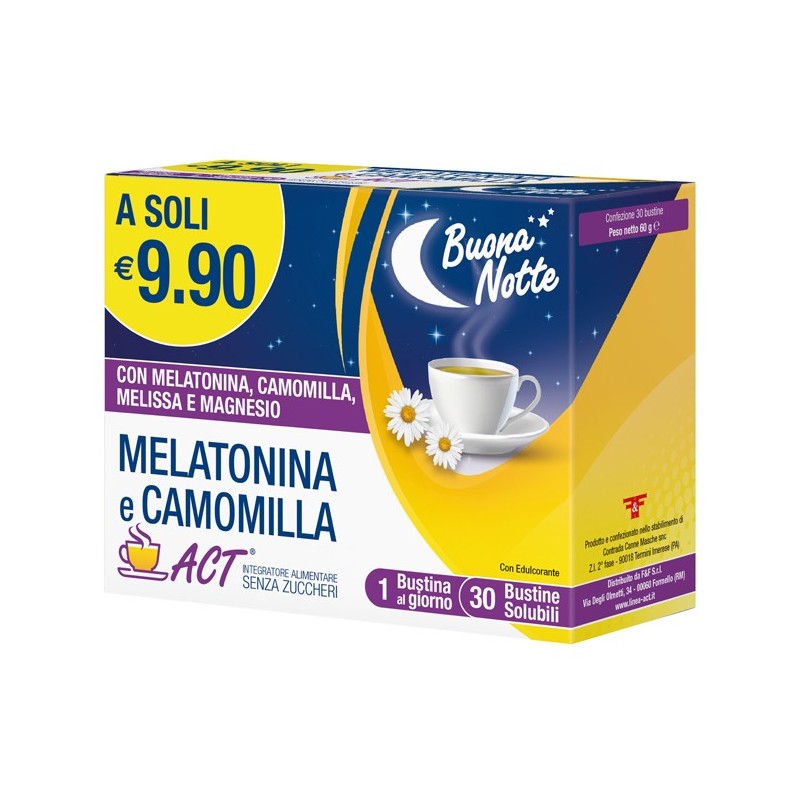 Melatonina e camomilla act 30 bustine solubili senza zuccheri