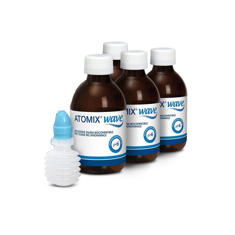 Atomix wave dispositivo per igiene rinofaringea atomix soluzione salina 4 flaconi da 250 ml