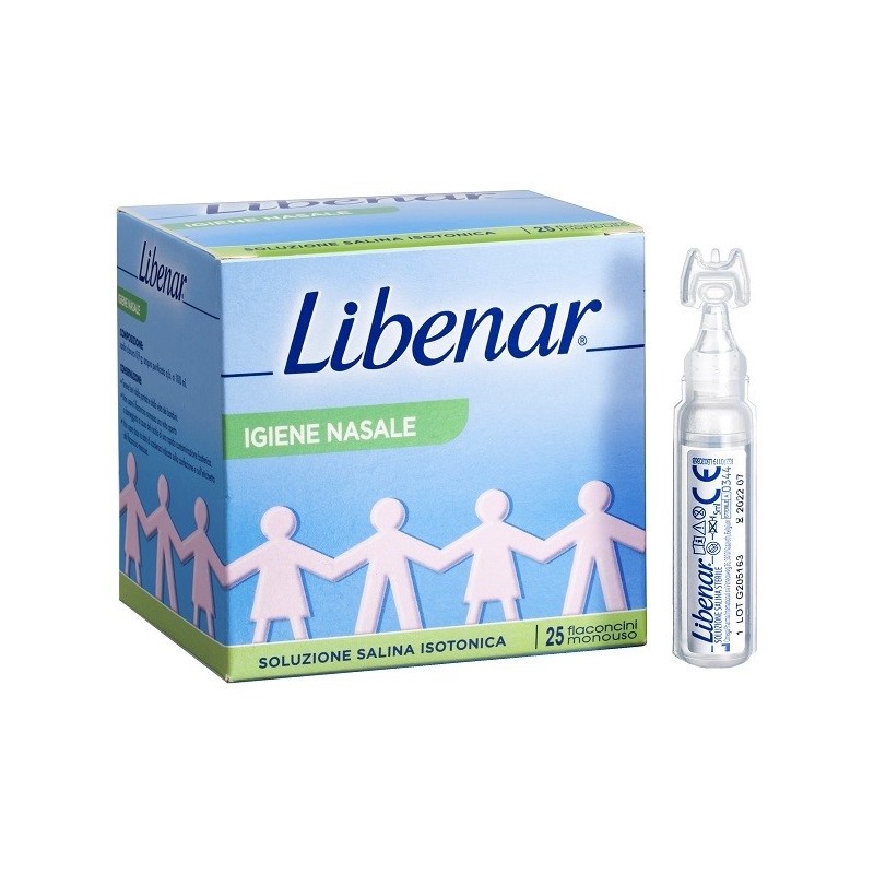 Soluzione salina isotonica 0,9% libenar per igiene nasale 25flaconcini monouso x 5 ml