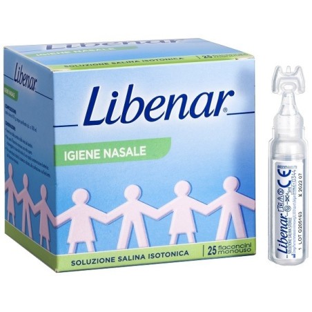 Soluzione salina isotonica 0,9% libenar per igiene nasale 25flaconcini monouso x 5 ml