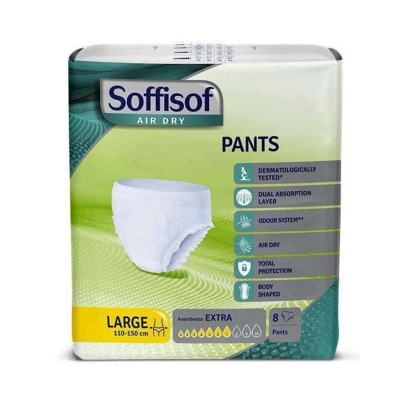 Pannolone per incontinenza soffisof air dry pants extra large 8 pezzi