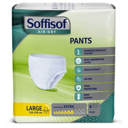 Pannolone per incontinenza soffisof air dry pants extra large 8 pezzi
