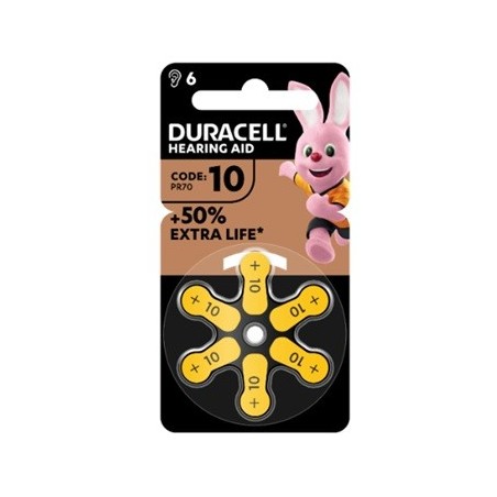 Duracell easy tab 10 giallo batteria per apparecchio acustico 6 pezzi
