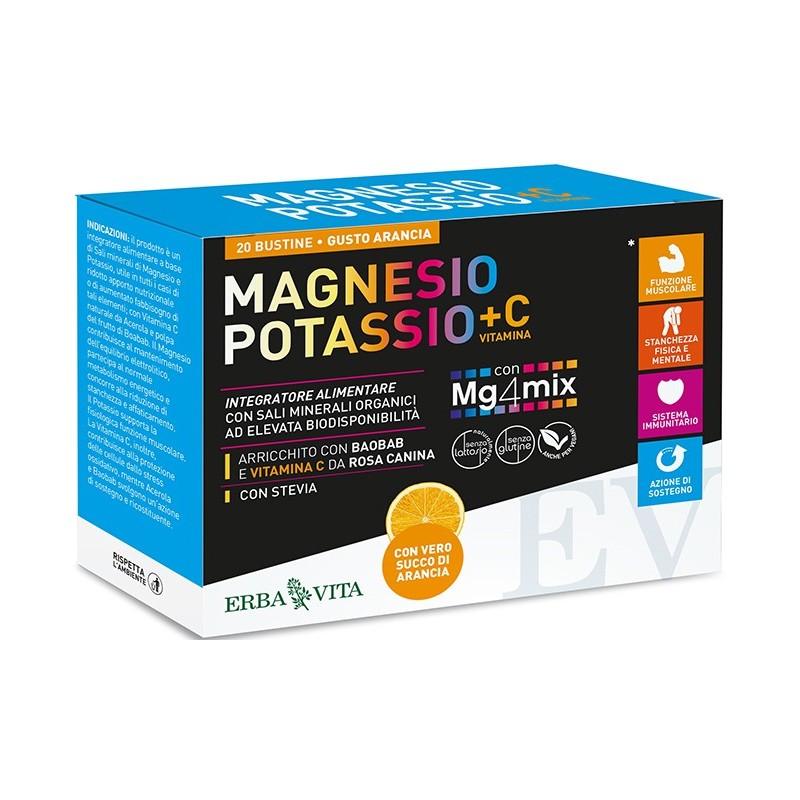 Magnesio potassio +c vitamina gusto arancia 20 bustine da 3,8 g