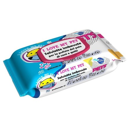A+cure i love my pet salviette pop-up muschio bianco 40 pezzi ricarica