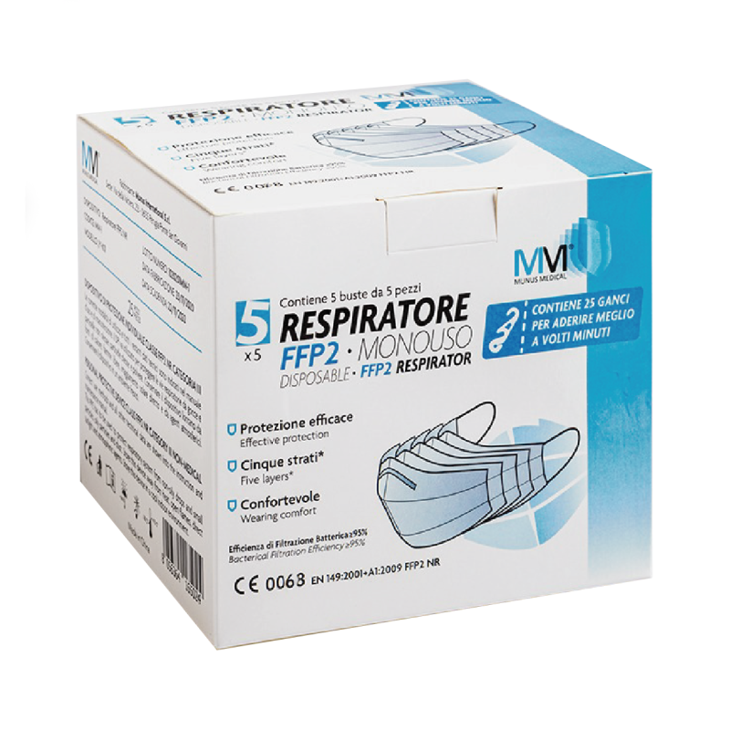 Munus med respiratore ffp2 classe iii + gancio adattatore 5buste da 5 pezzi Munus med respiratore ffp2 classe iii + gancio adattatore 5buste da 5 pezzi