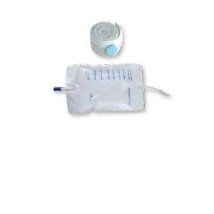 Sacca raccogli urina da gamba per incontinenza in pvc 750 mltubo raccordo diritto 10 cm+rubinetto scarico+valvola antireflusso+2