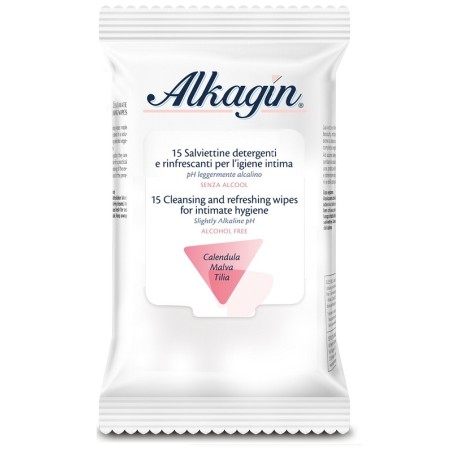 Alkagin salviettine detergenti e rinfrescanti per l'igiene intima ph leggermente alcalino senza alcool 15 pezzi calendula malva 