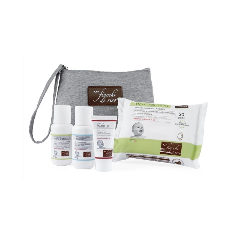 Fiocchi di riso cofanetto bebe' pasta cambio 15 ml + detergente corpo e capelli talco 50 ml + detergente intimo mioderm50 ml + 2