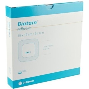 Medicazione biatain in schiuma di poliuretano con idrocolloide e bordo adesivo 15x15 cm 5 pezzi