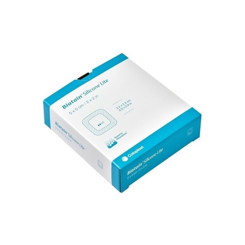 Medicazione biatain in schiuma di poliuretano con bordo adesivo in silicone lite 5x5 cm 5 pezzi