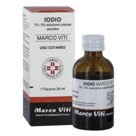 Iodio soluzione alcolica i (marco viti) soluz cutanea 25 ml7% + 5% Iodio soluzione alcolica i (marco viti) soluz cutanea 25 ml7% + 5%