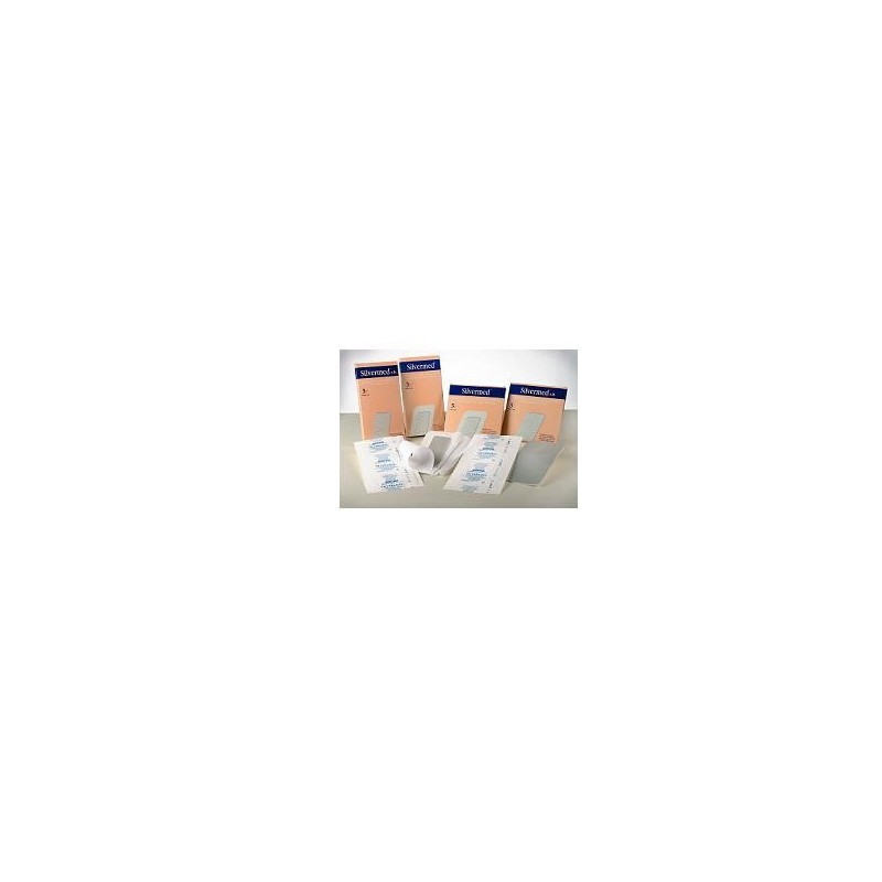 Medicazione sterile a base di argento senza bordo adesivo silvermed sb ag 10x10cm 5 pezzi Medicazione sterile a base di argento senza bordo adesivo silvermed sb ag 10x10cm 5 pezzi