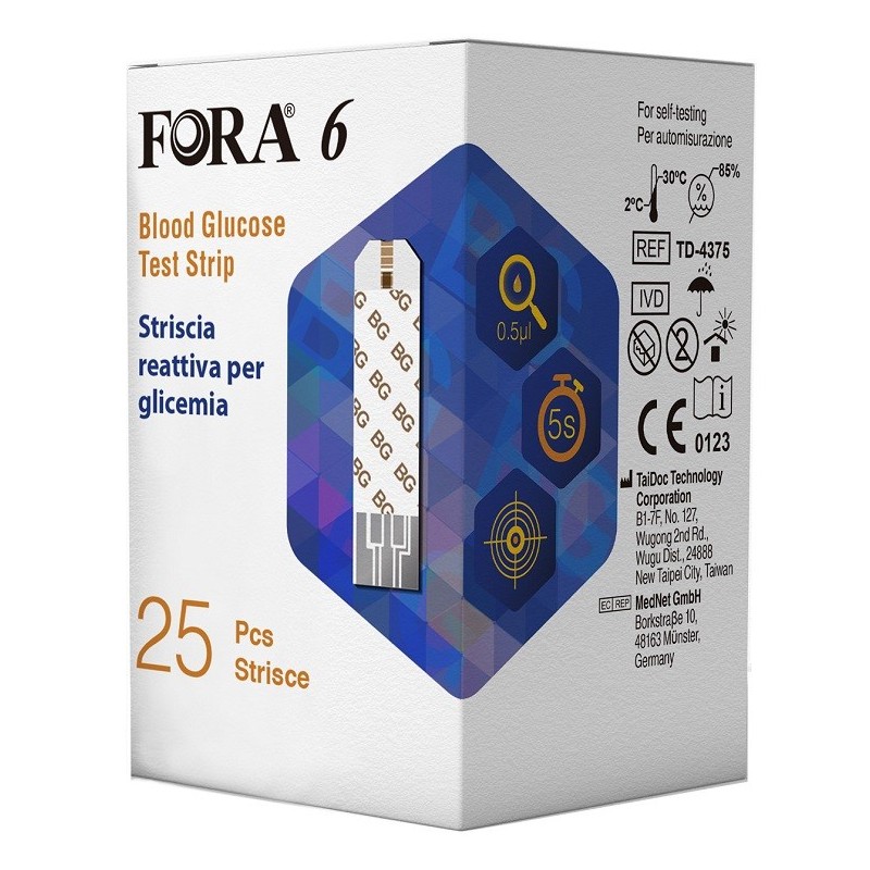 Strisce misurazione glicemia fora 6 connect box da 25 pezzi Strisce misurazione glicemia fora 6 connect box da 25 pezzi