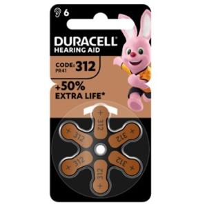Duracell easy tab 312 marrone batteria per apparecchio acustico 6 pezzi