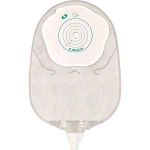 Sacca urostomia mono pezzo con protettore cutaneo e adesivomicroporoso con rubineto e valvola antireflusso silk misura12/55mm 30