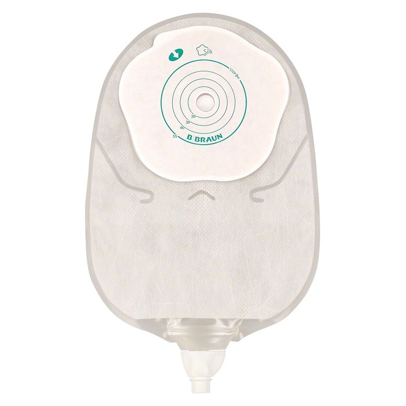 Sacca urostomia mono pezzo con protettore cutaneo e adesivomicroporoso con rubineto e valvola antireflusso silk misura12/55mm 30 Sacca urostomia mono pezzo con protettore cutaneo e adesivomicroporoso con rubineto e valvola antireflusso silk misura12/55mm 30