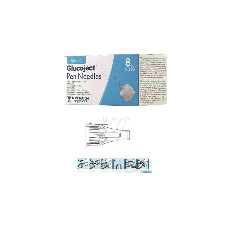Ago per penna da insulina glucoject lunghezza 8 mm gauge 31100 pezzi